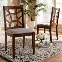 Baxton Studio RH3010C-Walnut/Grey-DC Abilene Mid-Century Grey Fabric Upholstered and Walnut Brown Finished Dining Chair Set of 2